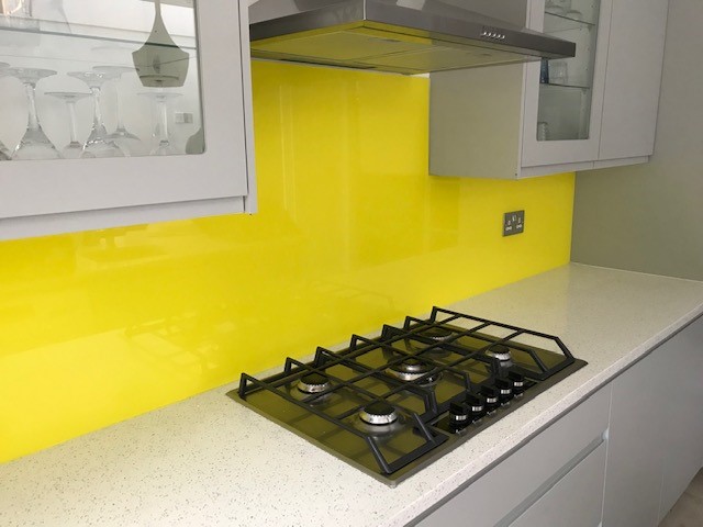 Yellow Painted Splashback - Osborn Glass