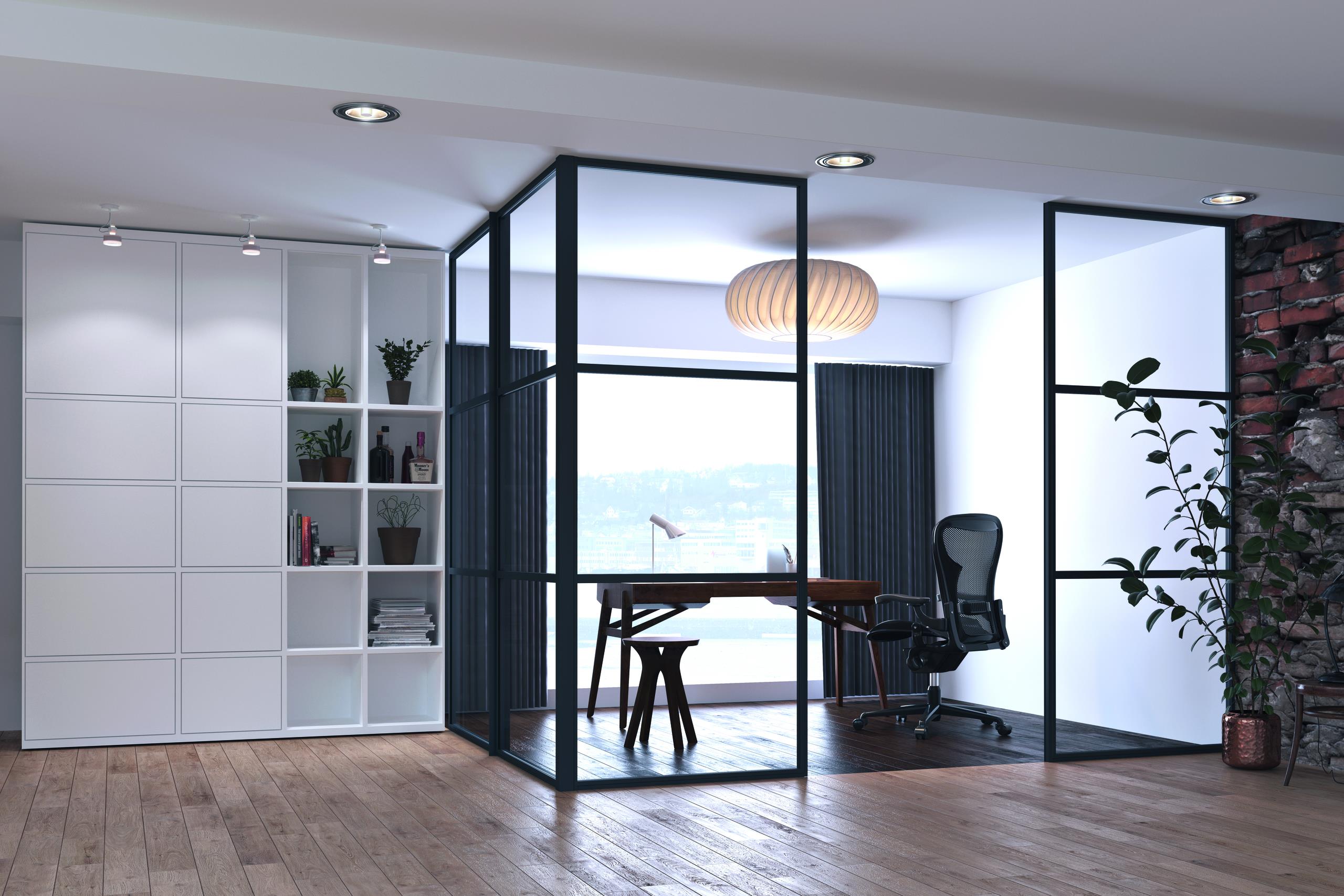 AluSpace partitions being used as a home office
